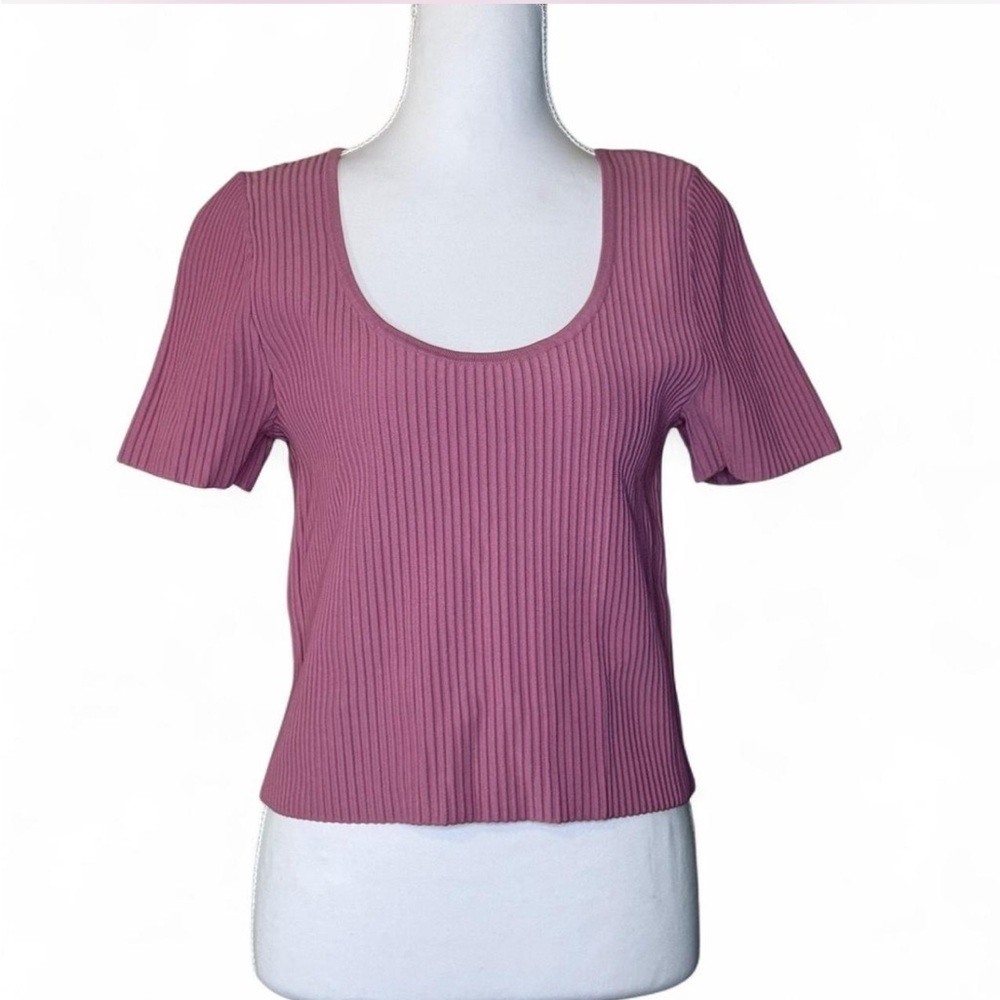 Madewell Ribbed Pink Scoop Neck Tee